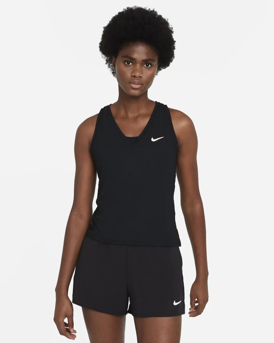 NikeCourt Victory Women's Tennis Tank Top - Black/White Athletic Performance Shirt