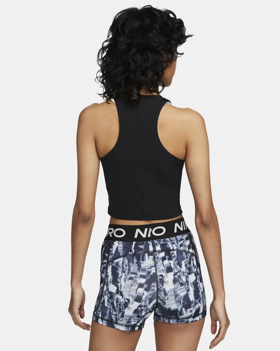 Nike Pro Dri-FIT Women's Black & White Cropped Graphic Tank Top for Workouts