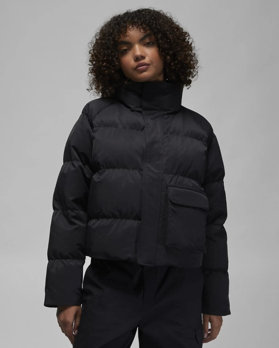 Nike Jordan Flight Women's Puffer Jacket - Black/White Winter Coat for Women
