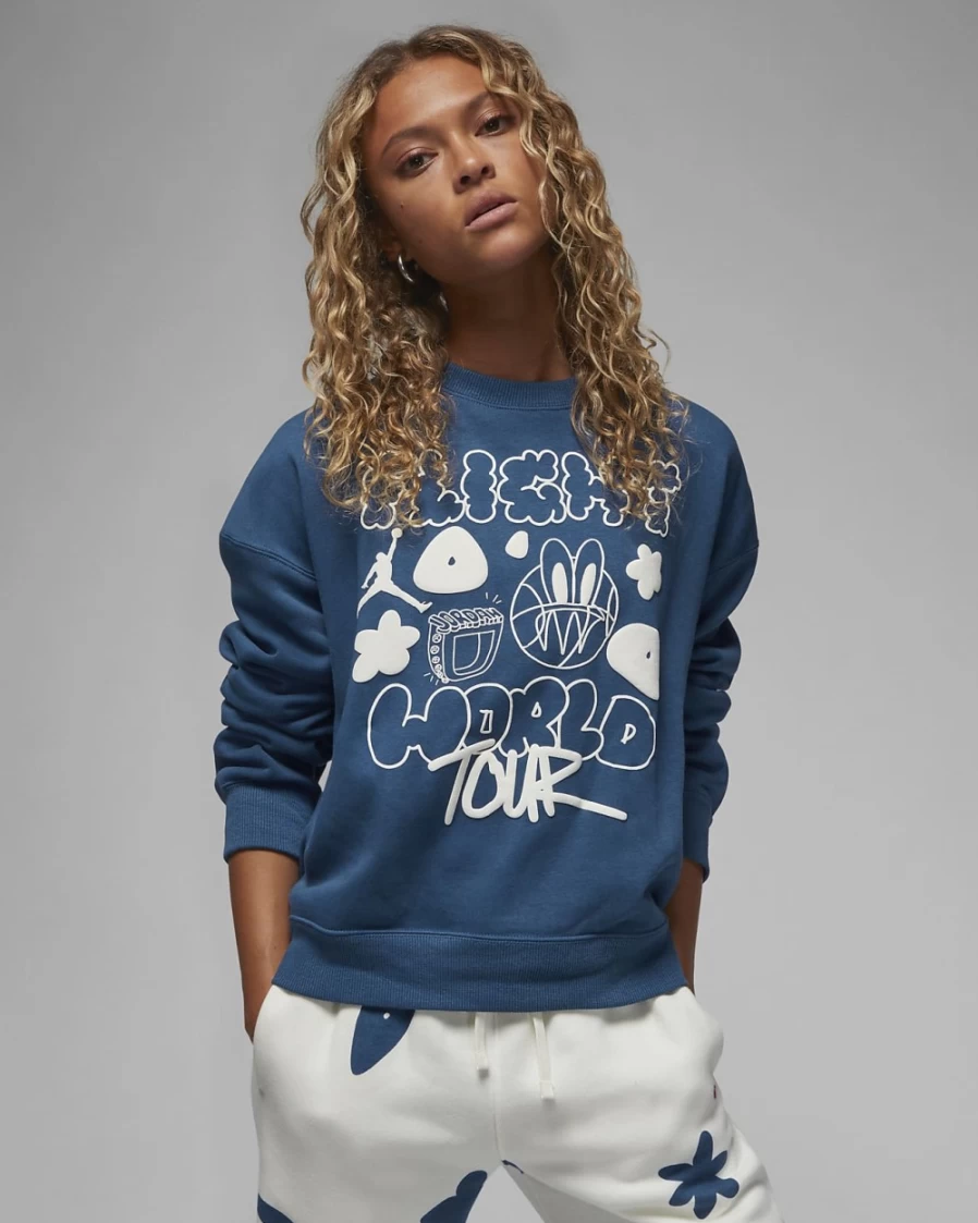 Nike Women's French Blue/Sail Fleece Crew - Jordan Artist Series by Mia Lee
