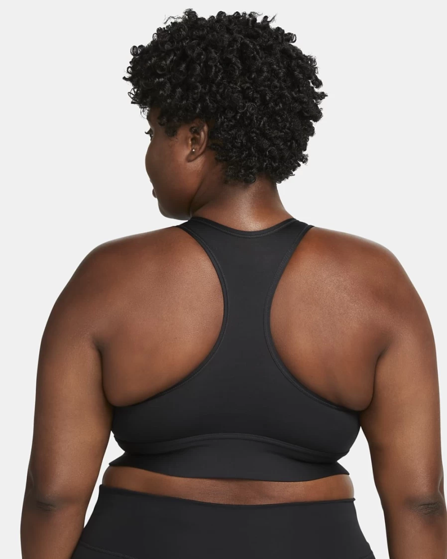 Nike Women's Medium-Support Longline Sports Bra - Plus Size Padded 1-Piece in Black/White Swoosh Design