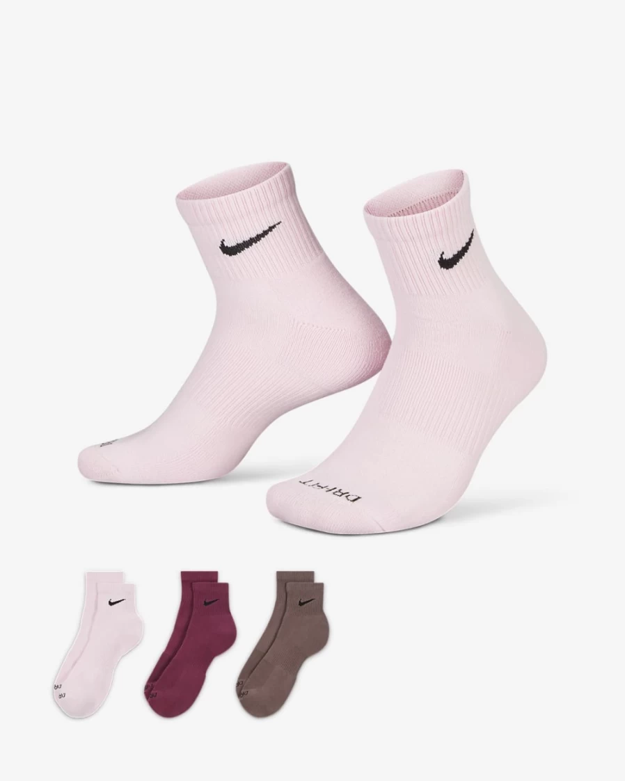 Nike Unisex Multi-Color Cushioned Ankle Socks 3-Pack for Training & Everyday Wear