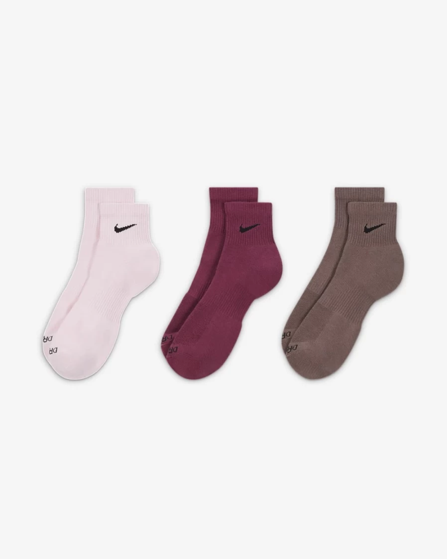 Nike Unisex Multi-Color Cushioned Ankle Socks 3-Pack for Training & Everyday Wear