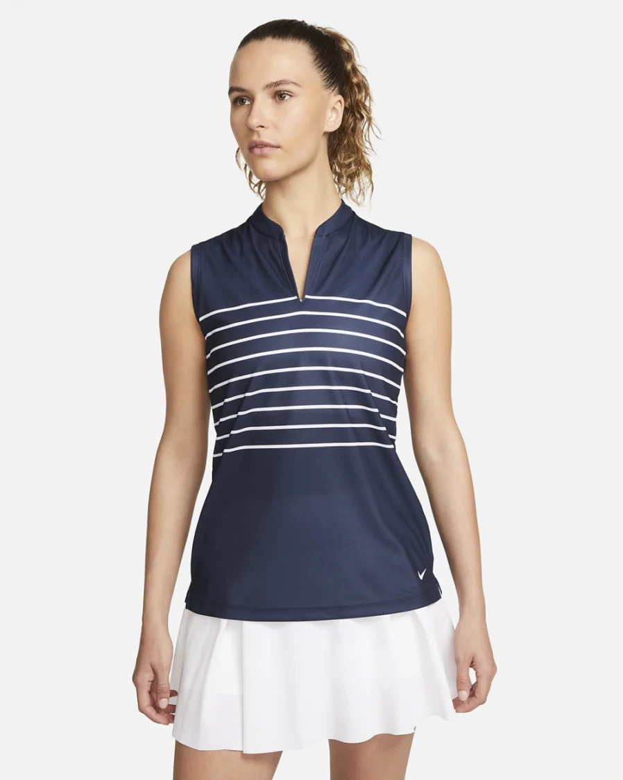 Nike Dri-FIT Victory Women's Sleeveless Golf Polo - Obsidian & White Striped Performance Top