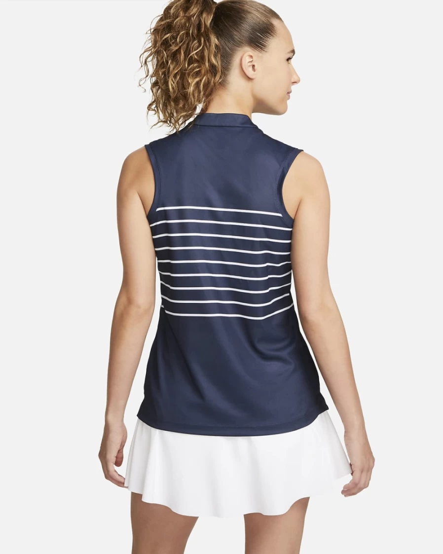 Nike Dri-FIT Victory Women's Sleeveless Golf Polo - Obsidian & White Striped Performance Top