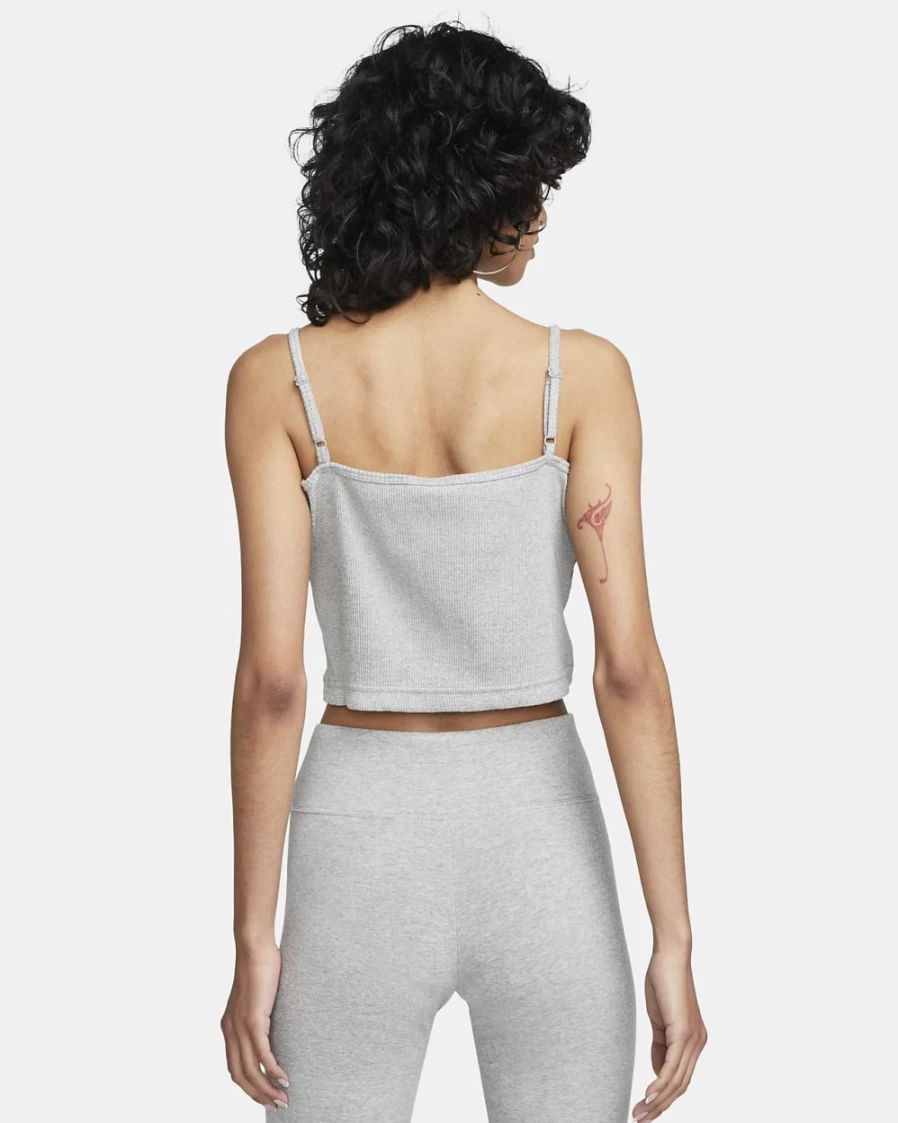 Nike Women's Dark Grey Heather/White Ribbed Crop Top - Sportswear Essential