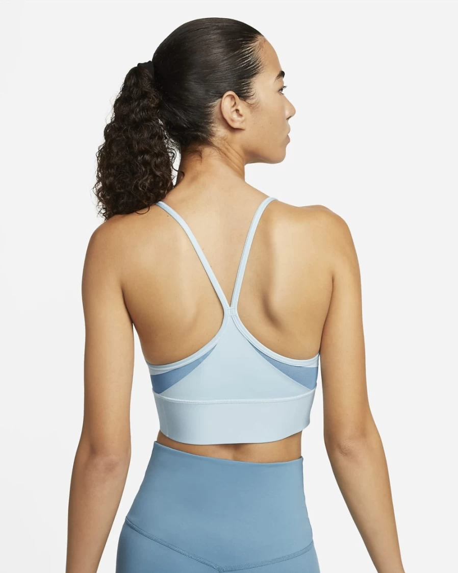 Nike Indy Women's Light-Support Longline Sports Bra - Ocean Bliss/Noise Aqua/White - Padded Workout Top for Running & Fitness