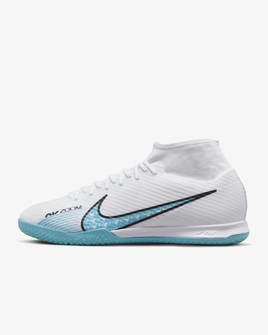 Nike Zoom Mercurial Superfly 9 Academy IC Indoor Court Soccer Shoes for Men & Women - White/Pink Blast/Baltic Blue
