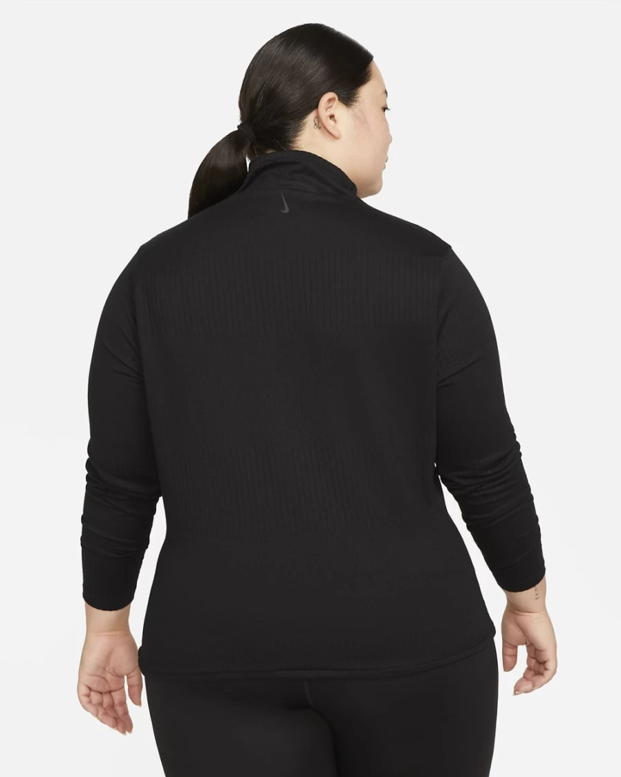 Nike Women's Plus Size Long-Sleeve Yoga Top - Dri-FIT Ribbed Design in Black/Dark Smoke Grey