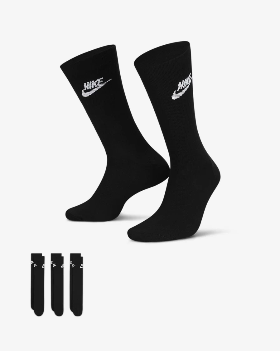 Nike Unisex Everyday Essential Crew Socks 3-Pack - Black/White Athletic Socks for Men & Women