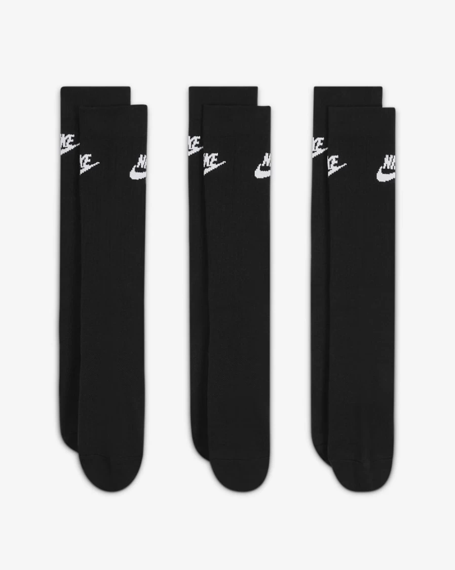 Nike Unisex Everyday Essential Crew Socks 3-Pack - Black/White Athletic Socks for Men & Women