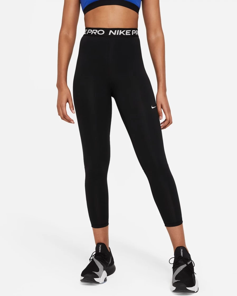 Nike Women's High-Waisted 7/8 Leggings with Mesh Panel - Black/White Workout Tights for Training & Yoga