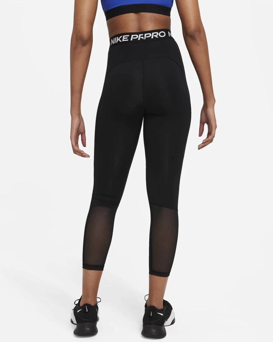 Nike Women's High-Waisted 7/8 Leggings with Mesh Panel - Black/White Workout Tights for Training & Yoga