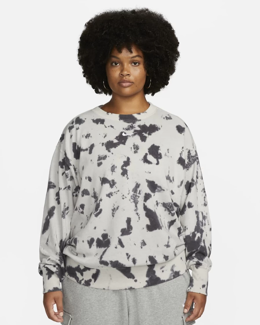 Nike Women's Plus Size Black White Cloud-Dye Crewneck Jersey Top - Sportswear