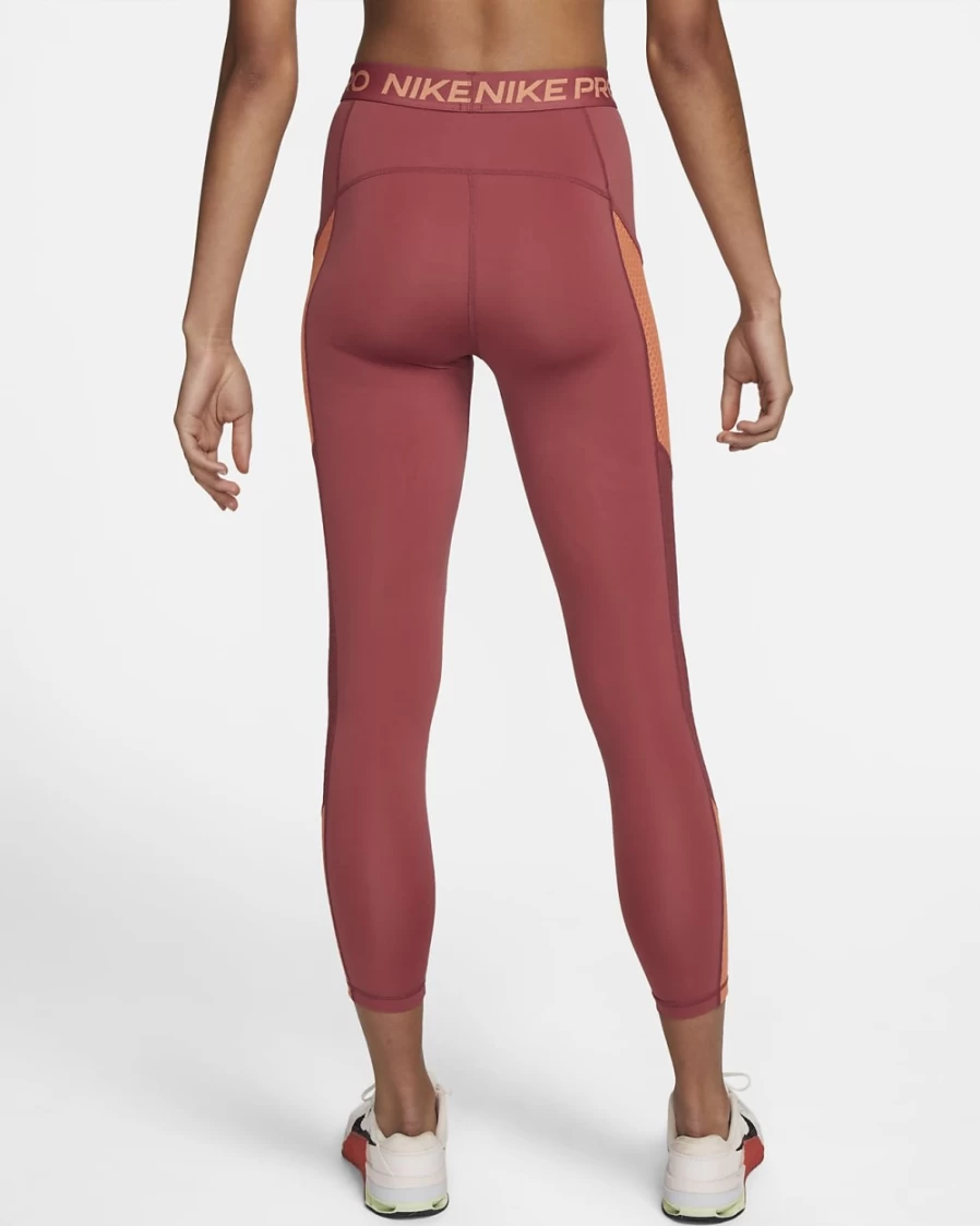 Nike Pro Women's High-Waisted 7/8 Workout Leggings with Pockets - Canyon Rust/Orange Trance Fitness Yoga Running Tights
