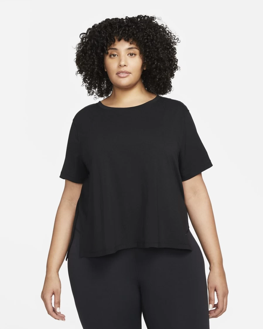 Nike Dri-FIT Women's Plus Size Yoga Top - Black & Iron Grey Workout Shirt