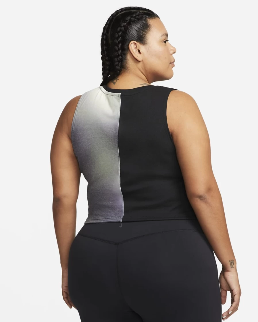 Nike Dri-FIT Women's Plus Size Yoga Tank Top in Off Noir/Black - Breathable Printed Workout Shirt