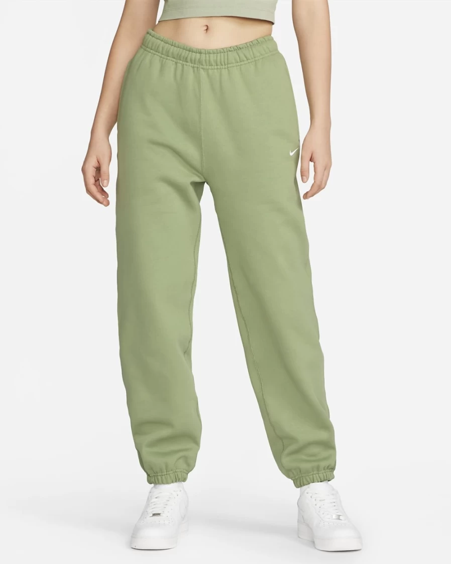 Nike Women's Solo Swoosh Fleece Pants in Oil Green & White - Comfortable Casual Joggers