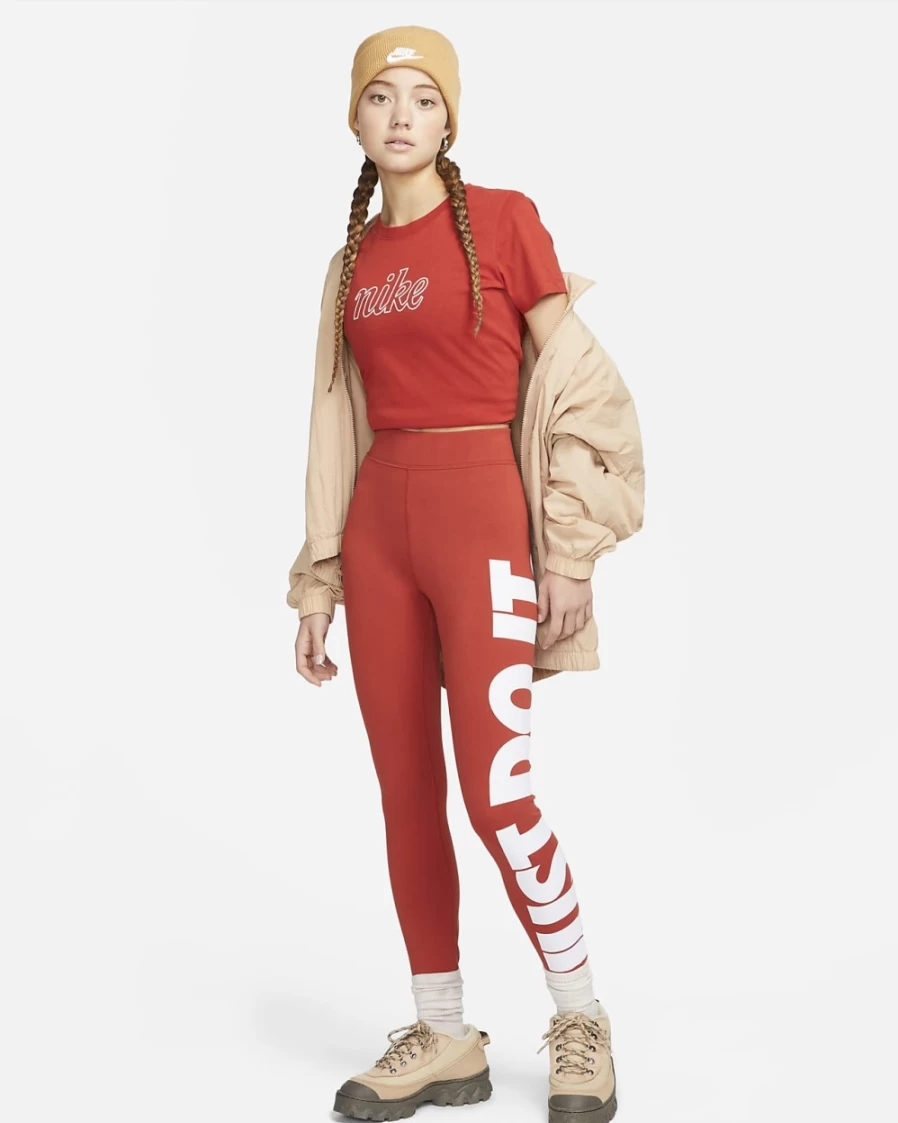 Nike Women's High-Waisted Cinnabar/White Graphic Leggings | Sportswear Essentials