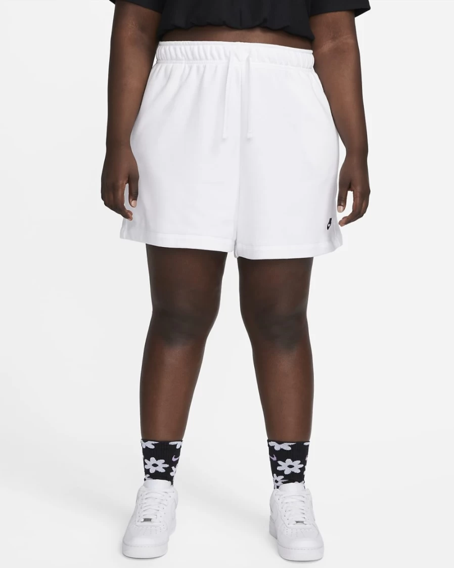Nike Women's Plus Size Club Fleece Mid-Rise Shorts - White & Black Athletic Casual Comfort