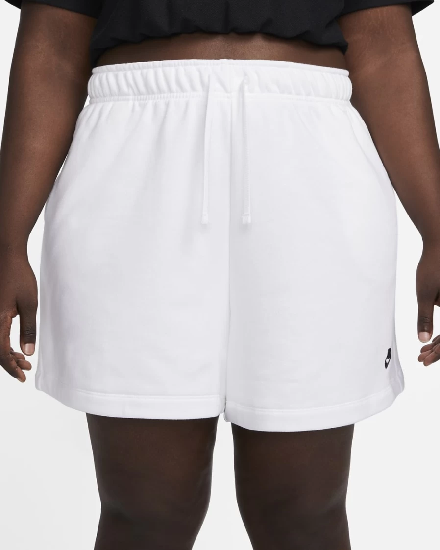 Nike Women's Plus Size Club Fleece Mid-Rise Shorts - White & Black Athletic Casual Comfort