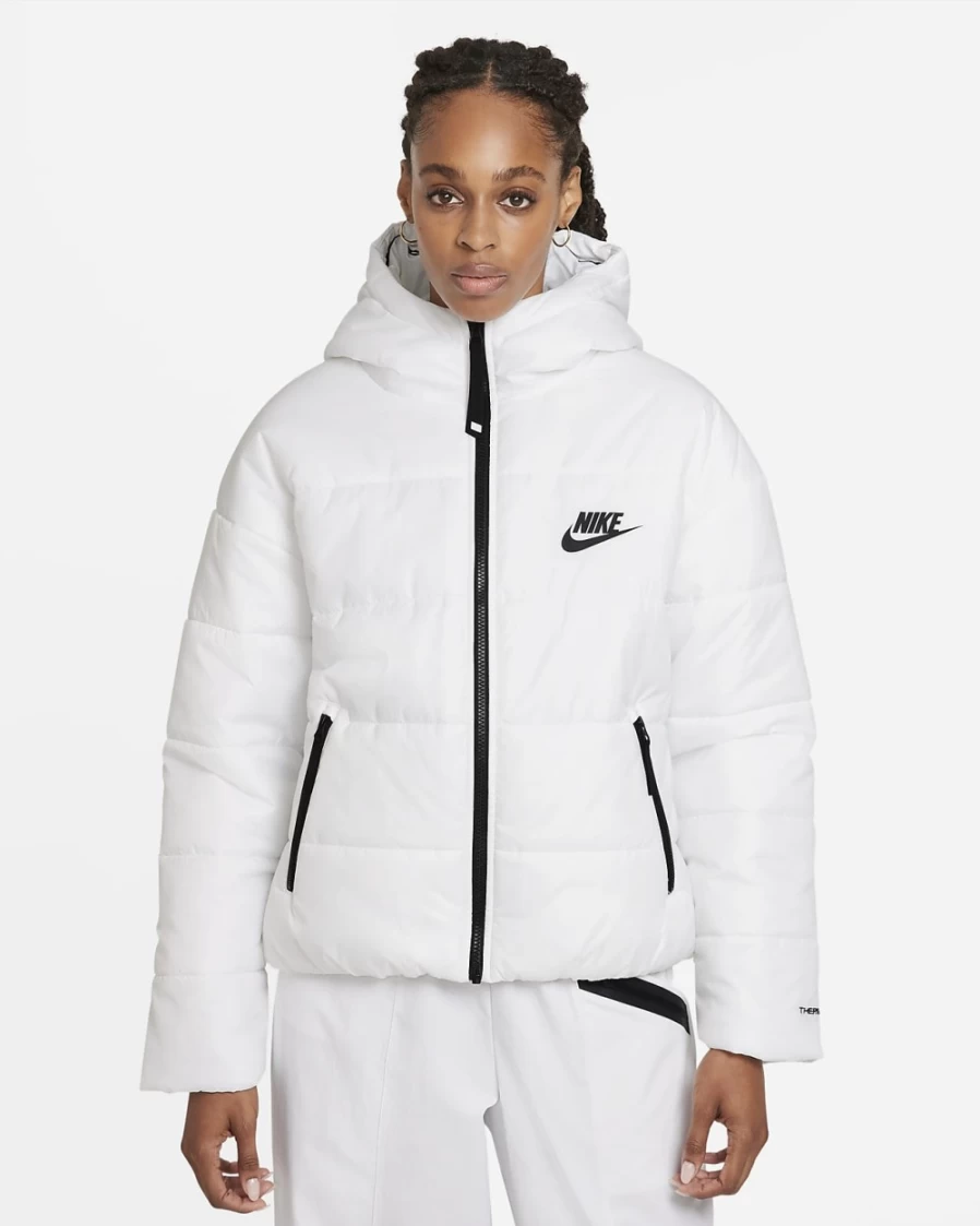 Nike Therma-FIT Repel Water-Resistant Women's Hooded Jacket - White/Black Windproof Winter Running Coat