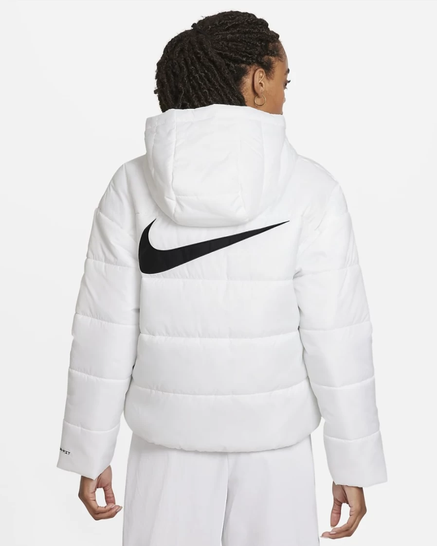 Nike Therma-FIT Repel Water-Resistant Women's Hooded Jacket - White/Black Windproof Winter Running Coat