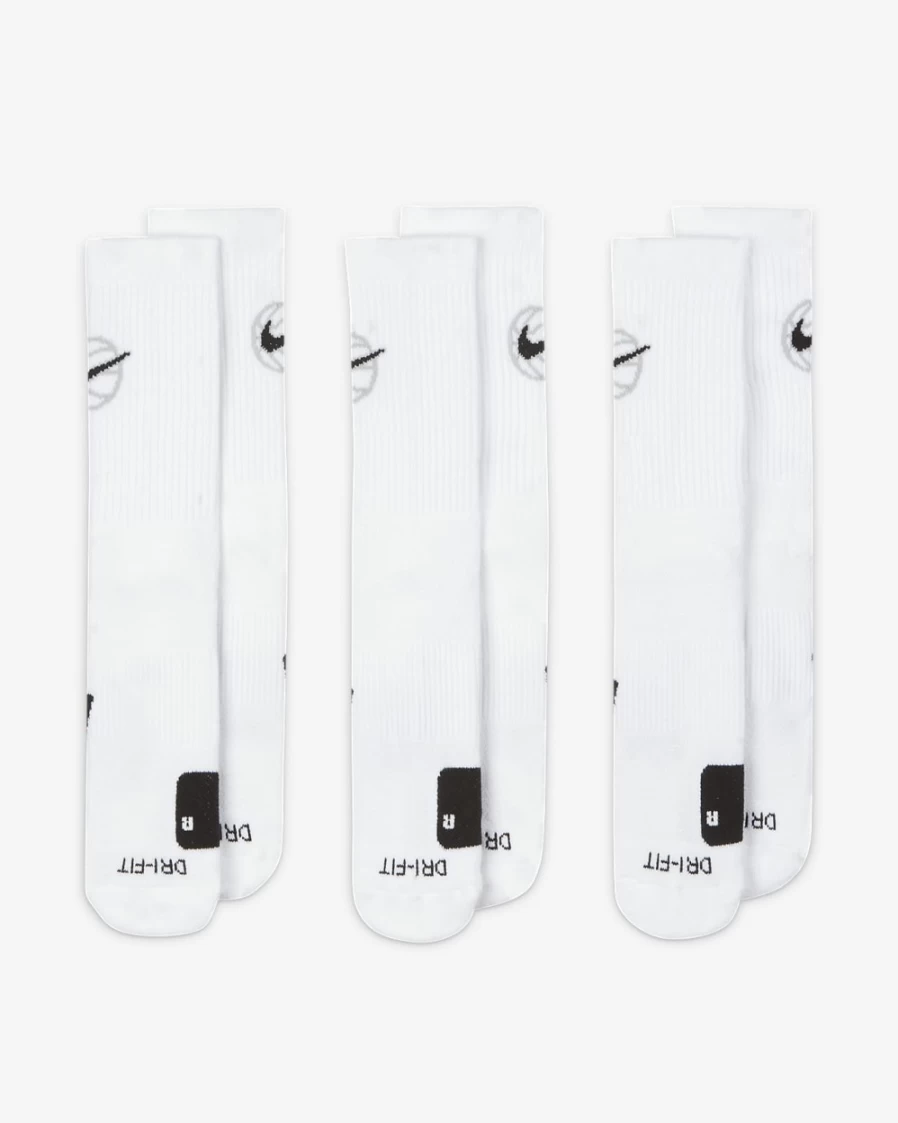Nike Everyday Crew Basketball Socks 3-Pack - White/Black for Men & Women
