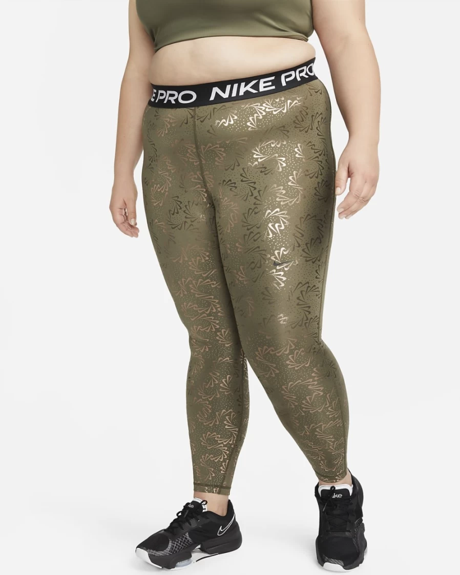 Nike Pro Women's Medium Olive/Black Mid-Rise Allover Print Plus Size Leggings