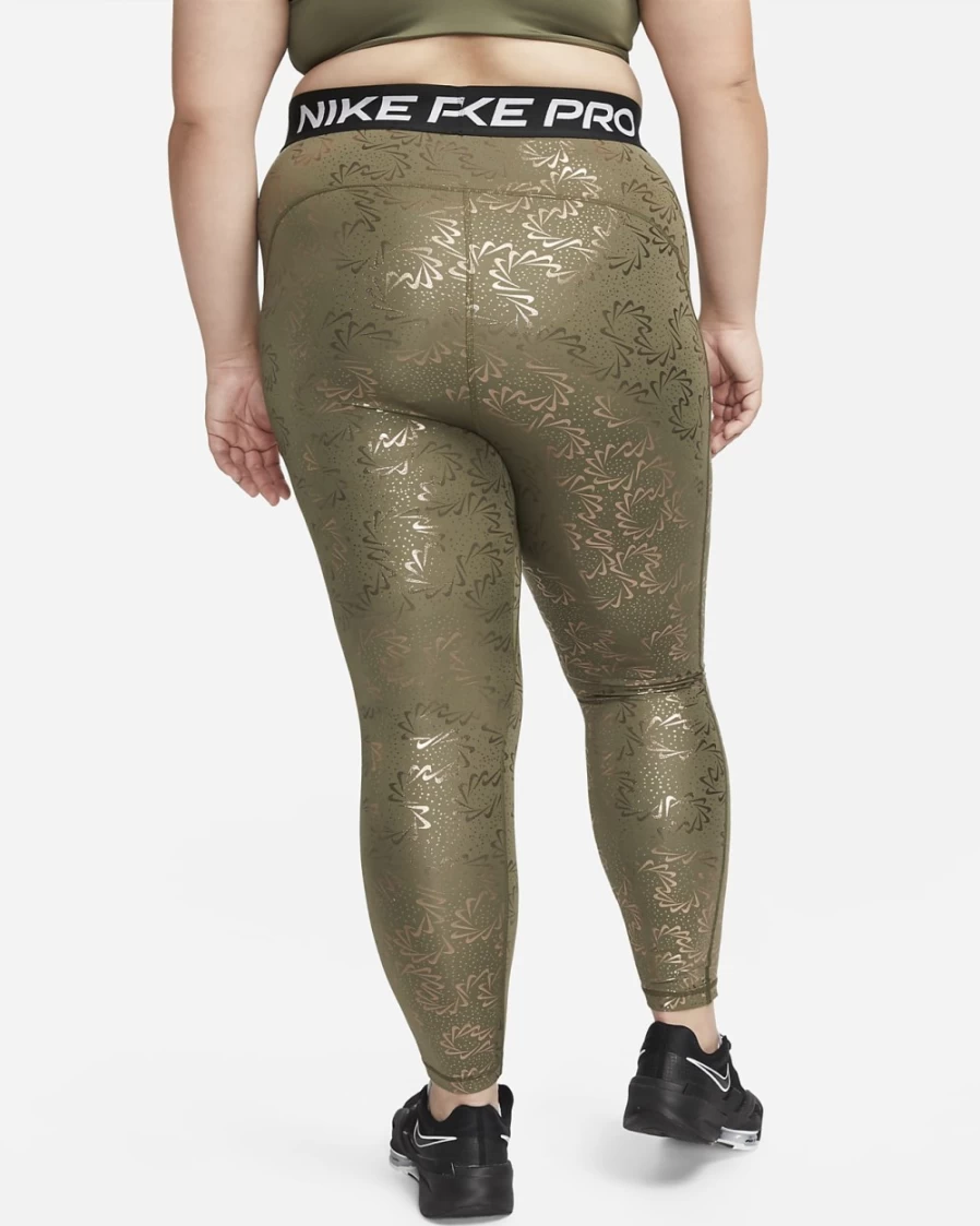Nike Pro Women's Medium Olive/Black Mid-Rise Allover Print Plus Size Leggings