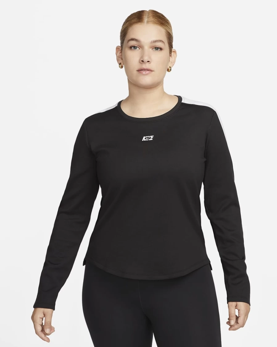 Nike Women's Therma-FIT One Icon Clash Long-Sleeve Training Top - Black White Fitness Workout Shirt