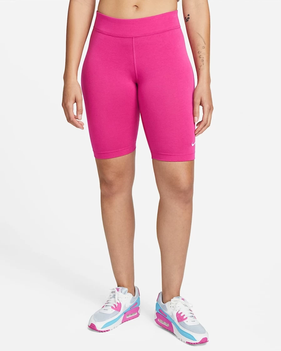 Nike Women's Active Pink/White Mid-Rise Biker Shorts | Sportswear Essentials