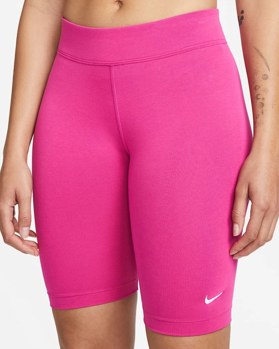 Nike Women's Active Pink/White Mid-Rise Biker Shorts | Sportswear Essentials