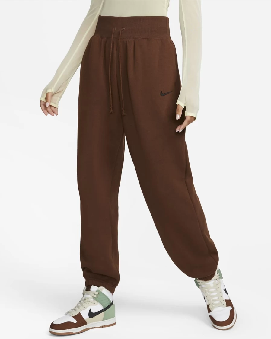 Nike Women's High-Waisted Oversized Sweatpants - Cacao Wow/Black - Phoenix Fleece Comfort