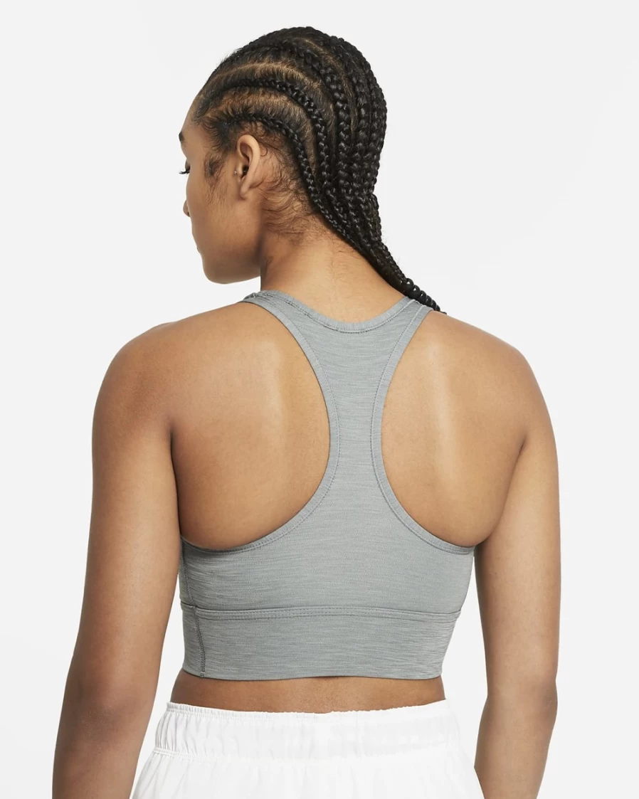 Nike Swoosh Women's Medium-Support Longline Sports Bra in Smoke Grey/Heather/White - Padded 1-Piece Workout Top