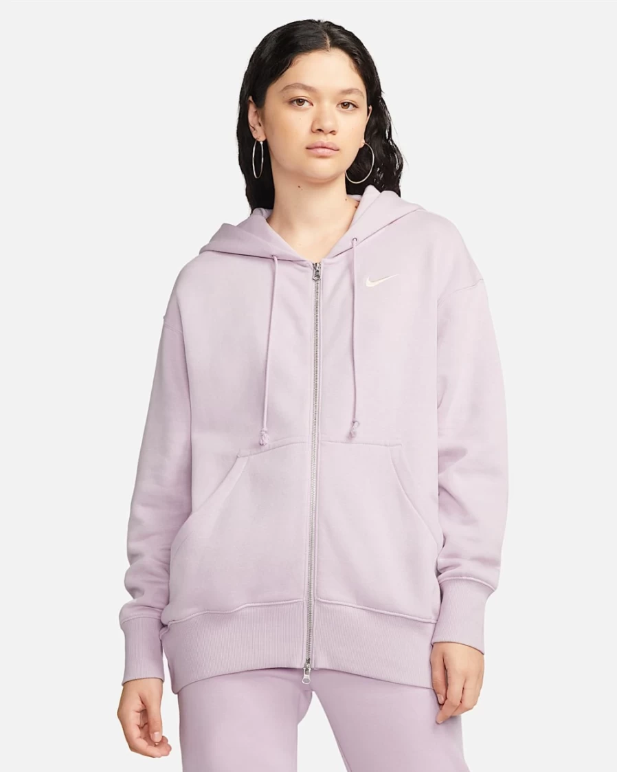 Nike Women's Oversized Full-Zip Hoodie - Phoenix Fleece Pullover in Doll/Sail