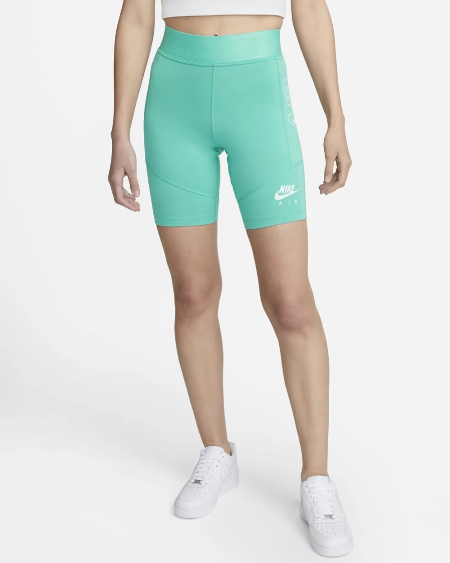 Nike Air Women's Bike Shorts - Washed Teal/Light Dew/Barely Green - High-Waisted Workout Shorts for Running & Training