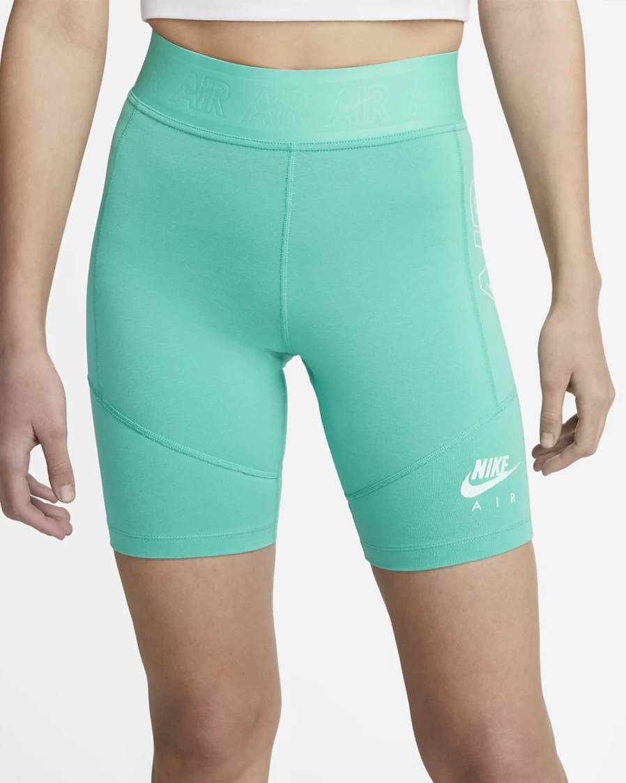 Nike Air Women's Bike Shorts - Washed Teal/Light Dew/Barely Green - High-Waisted Workout Shorts for Running & Training