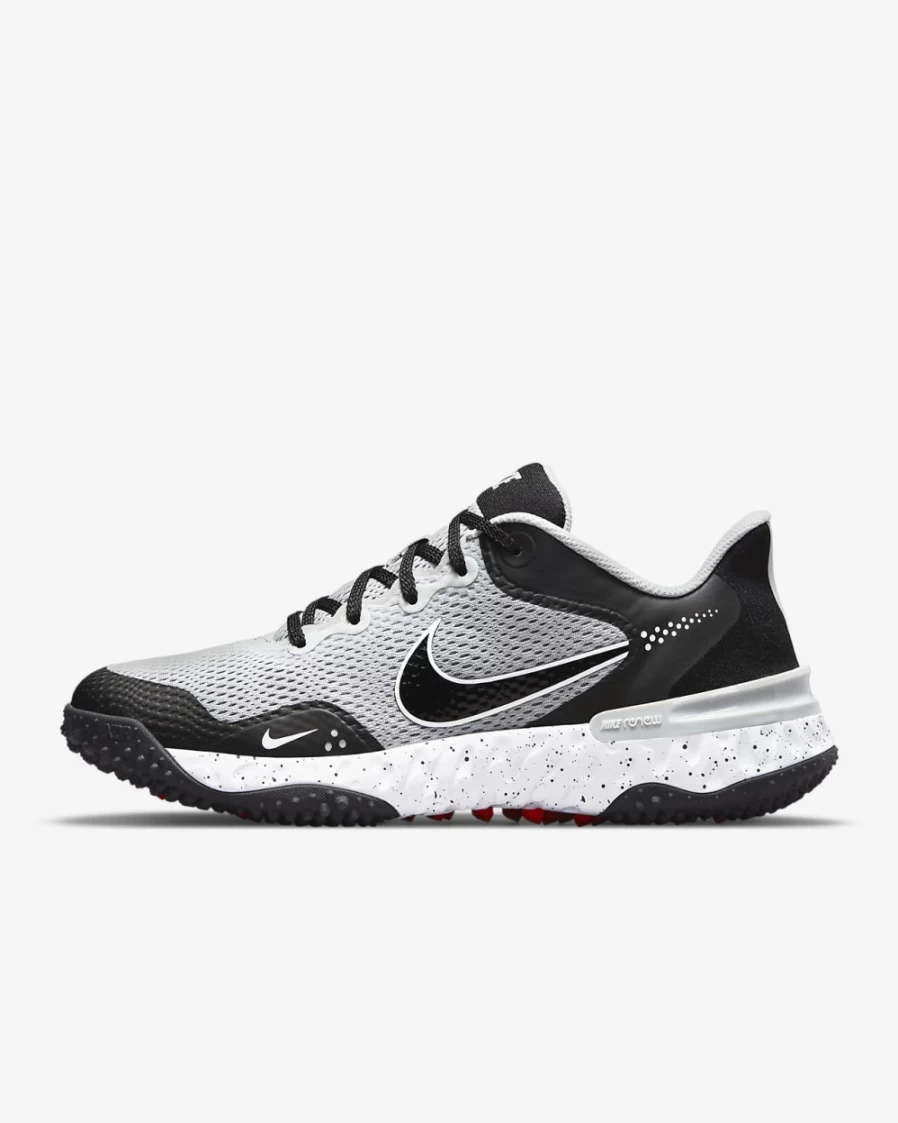 Nike Alpha Huarache Elite 3 Turf Baseball Shoes for Men & Women - Light Smoke Grey/White/Bright Crimson/Black