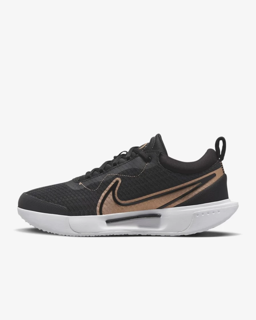 Nike Women's Court Air Zoom Pro Tennis Shoes - Black/White/Metallic Red Bronze for Hard Court Performance