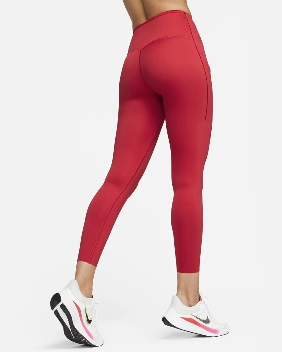Nike Go Women's High-Waisted 7/8 Leggings with Pockets - Firm Support, University Red/Black