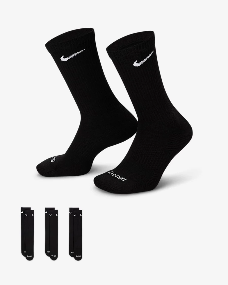 Nike Everyday Plus Cushioned Crew Socks 3-Pack - Black/White for Men & Women - Training Athletic Socks