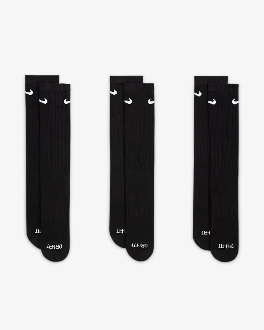 Nike Everyday Plus Cushioned Crew Socks 3-Pack - Black/White for Men & Women - Training Athletic Socks
