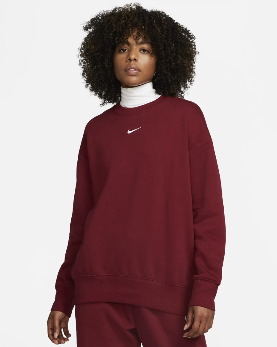 Nike Women's Team Red/White Oversized Phoenix Fleece Crewneck Sweatshirt | Sportswear