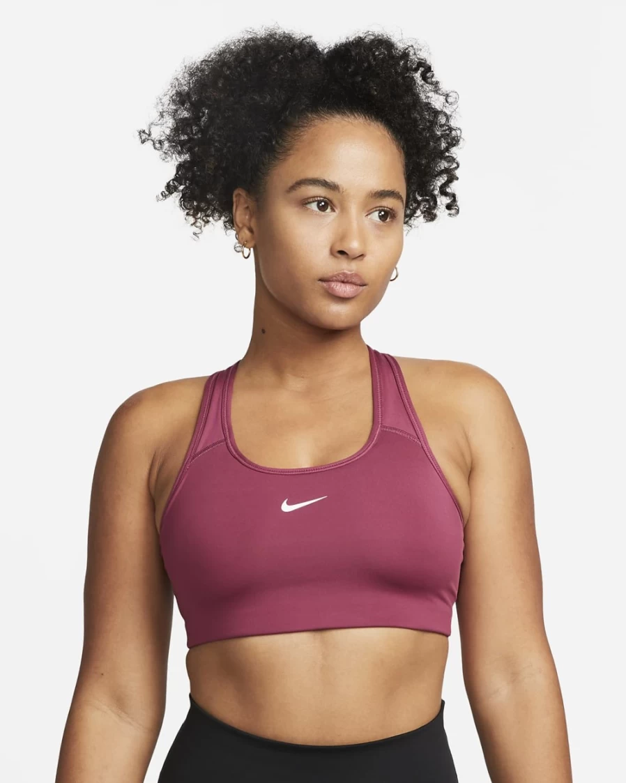 Nike Swoosh Women's Medium-Support Sports Bra - Rosewood/White 1-Piece Padded Workout Top