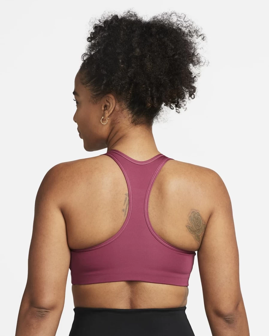 Nike Swoosh Women's Medium-Support Sports Bra - Rosewood/White 1-Piece Padded Workout Top