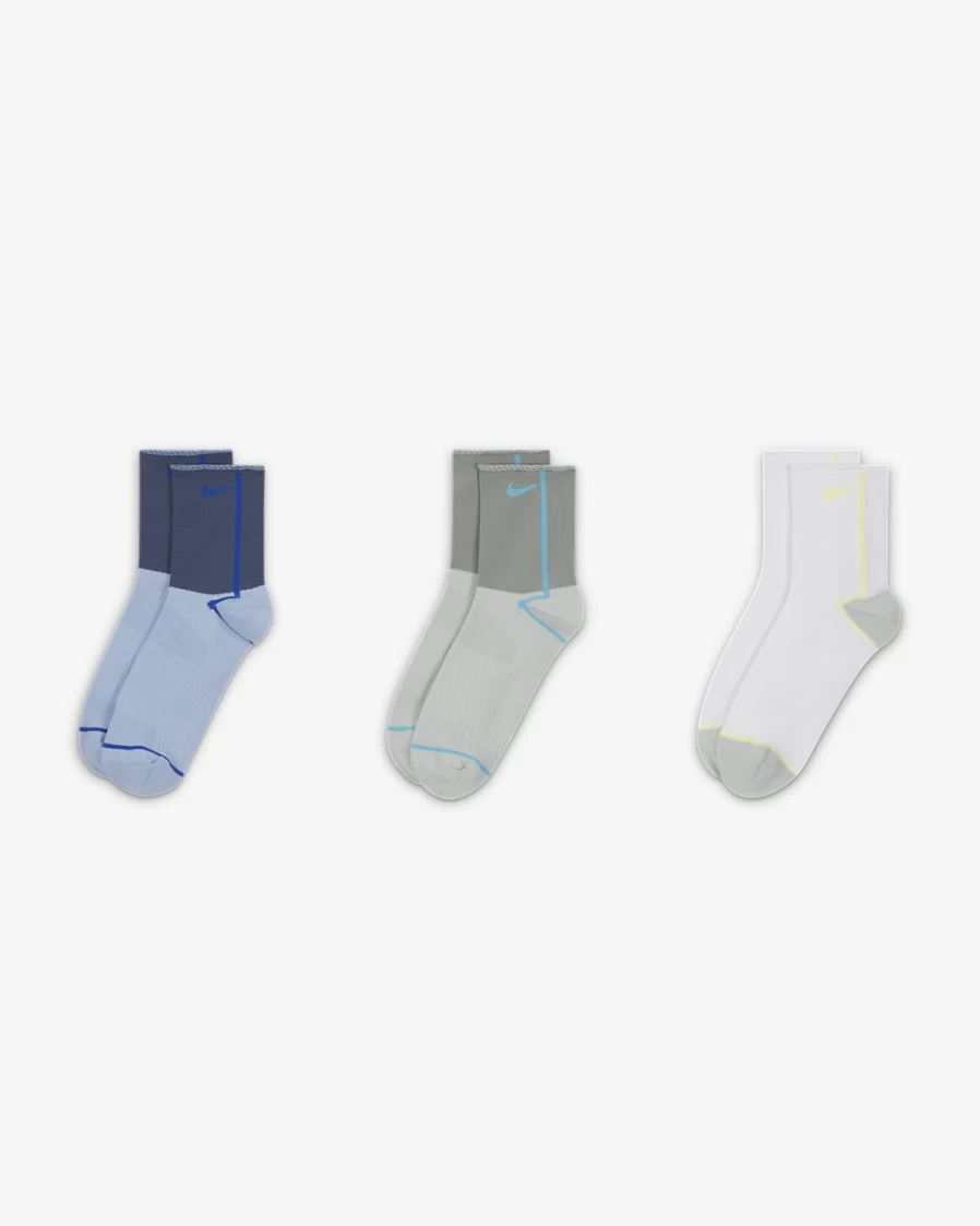 Nike Women's Multi-Color Lightweight Training Ankle Socks - 3-Pair Pack for Everyday Comfort & Performance