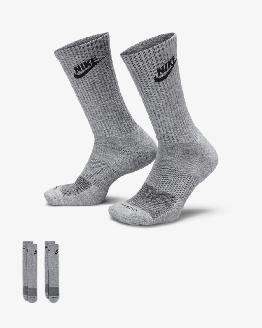 Nike Everyday Plus Cushioned Crew Socks for Men & Women - Particle Grey/Black Comfort Athletic Socks