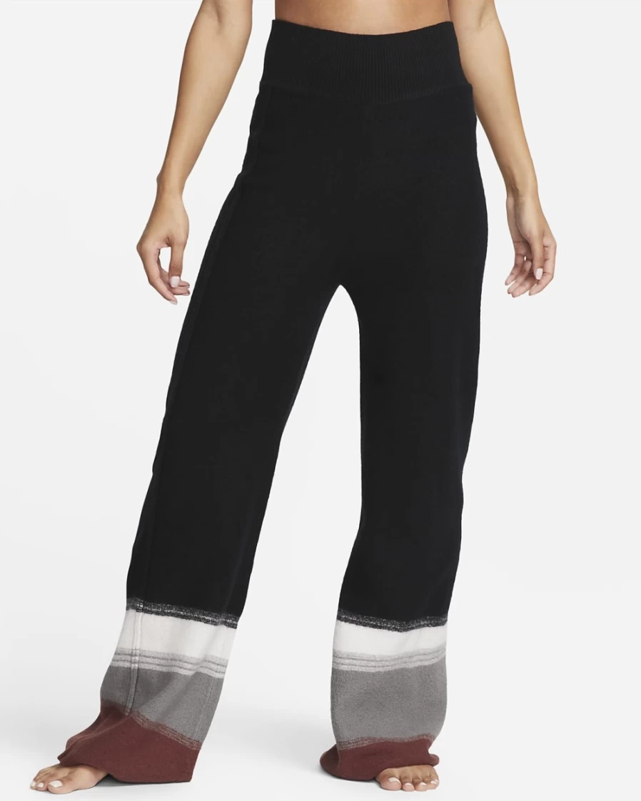 Nike Women's Therma-FIT ADV Yoga Pants - Black/Light Orewood Brown, Wool-Blend Thermal Workout Trousers