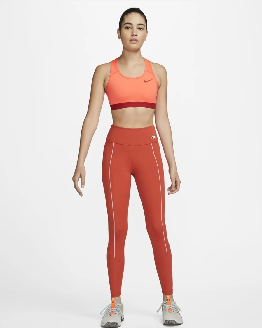 Nike Women's Bright Crimson Medium-Support Swoosh Non-Padded Sports Bra - Cinnabar Design